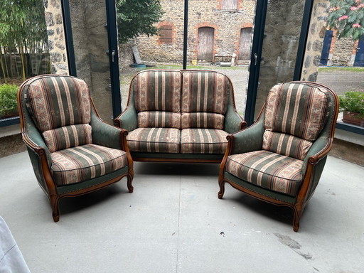 Set completo da soggiorno in stile Luigi XV - Divano 2 posti + 2 poltrone Bergère - Tessuto Jacquard - Comfort eccezionale