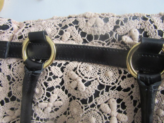 Image 1 of Gehaakte & leren tas / shopper APPARTAMENTO 50 (Marisa Maglif) Italië, vintage design