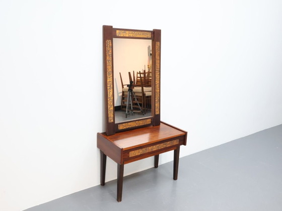 Vintage side table / Pallisander / brown / mirror and drawer – Glass (photo 3 of 5)