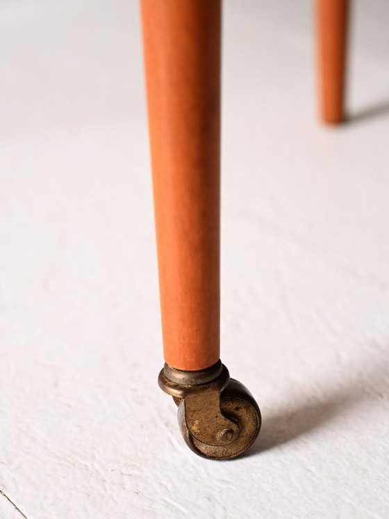 Image 1 of Tavolino da caffè vintage scandinavo in teak con ripiano in ottone