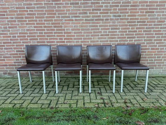 Image 1 of 4x Leolux Myto dining chairs brown leather