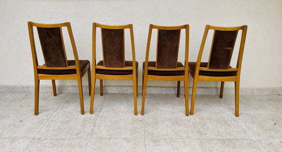 Image 1 of Set di 4 sedie da pranzo vintage in legno e velluto di Nathan, 1960