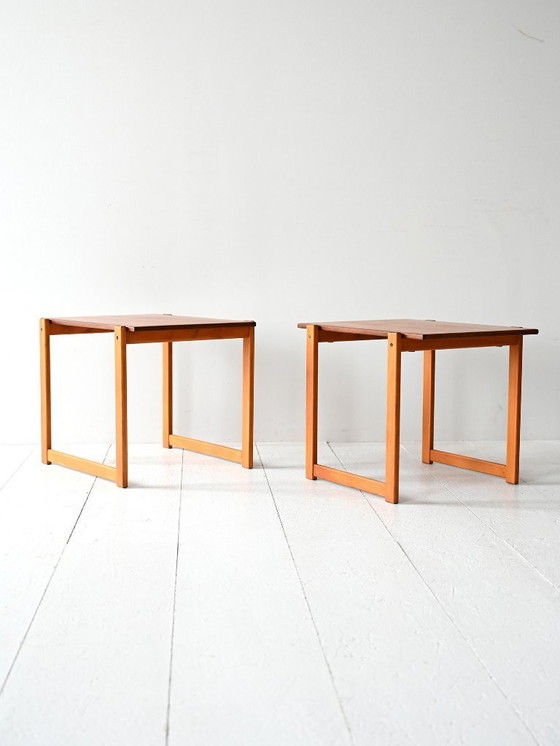 Image 1 of Pair of Vintage Scandinavian Nesting Tables in Teak and Beech