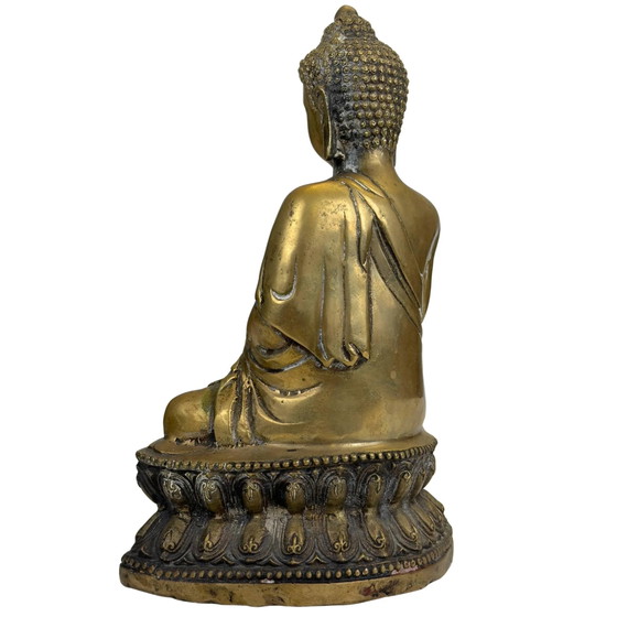 Gilded Medicine Buddha on Lotus Throne – Tibetan Style Bronze Sculpture (photo 6 of 11)