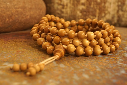 Mysore Sandalwood Mala, Prayer Beads, Necklace, Bracelet Authentic Highest Quality 6mm Beads with a Beaded Tassel 3052