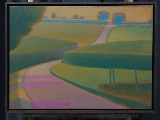 Image 1 of Cuadro original "Vista del verano", 70 x 50 cm, incl. marco de madera auténtica con hueco para sombra y colgador