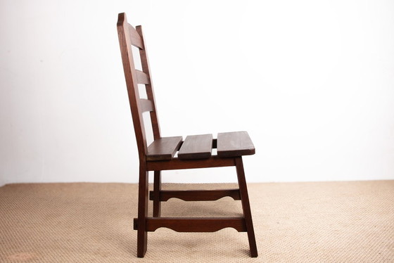 Image 1 of Set di 6 grandi sedie brutaliste in rovere massello, anni '50, nello stile di René Gabriel.