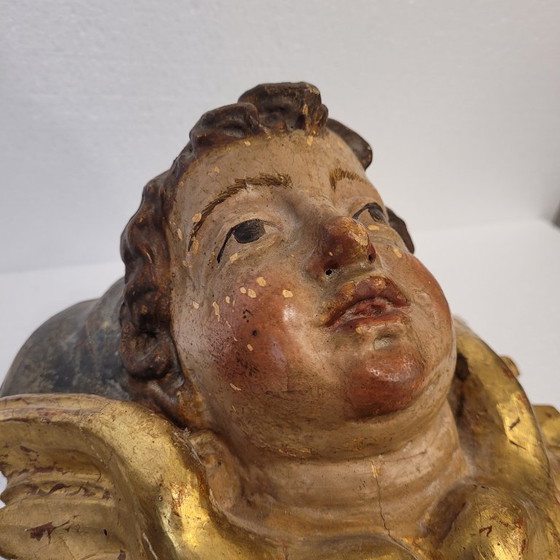Image 1 of Paire de chérubins en haut-relief, bois polychrome, XVIIIe siècle - Espagne