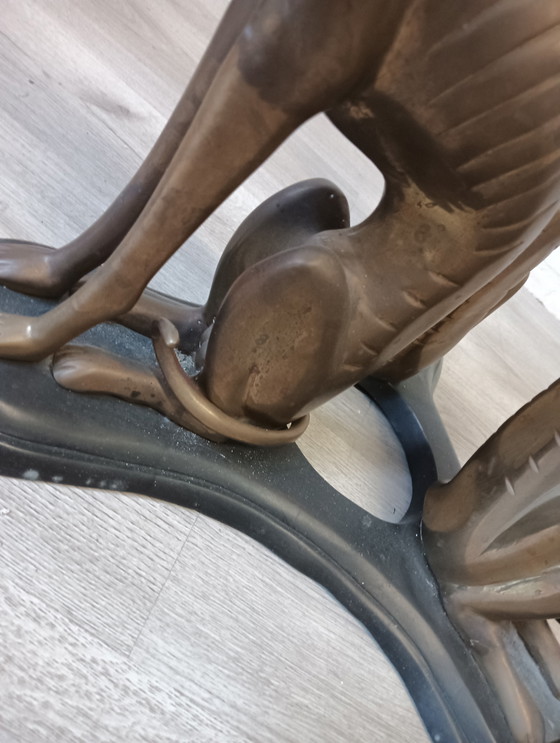 Image 1 of Coffee table, 3 Greyhounds as standard. Heavy, brass or bronze.