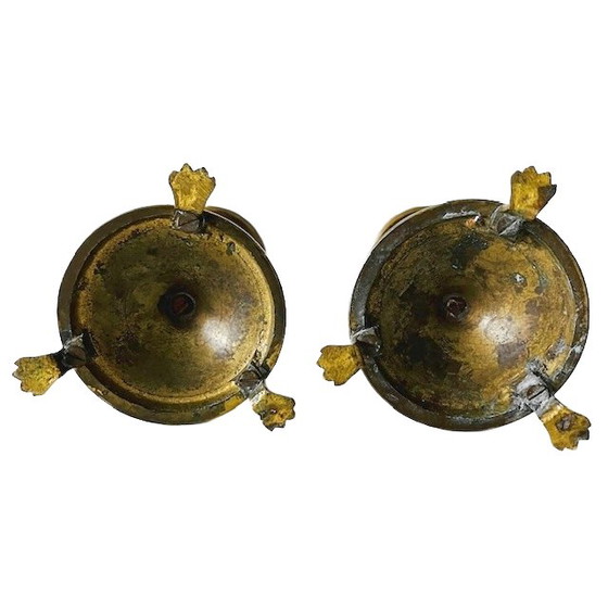 Image 1 of Juego de candelabros de iglesia pesados ​​de latón neogótico con patas de garra, década de 1900