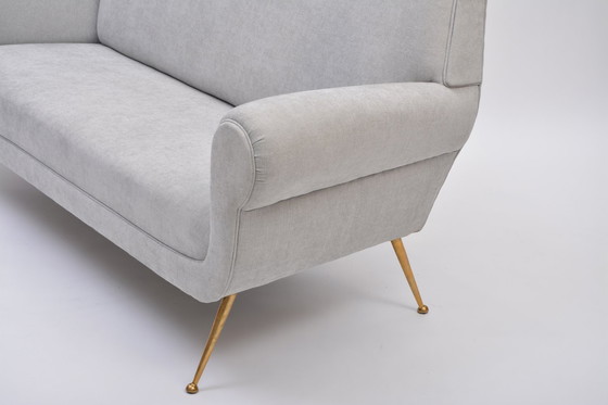 Image 1 of Reupholstered Grey Italian Mid-Century Modern Sofa by Gigi Radice for Minotti