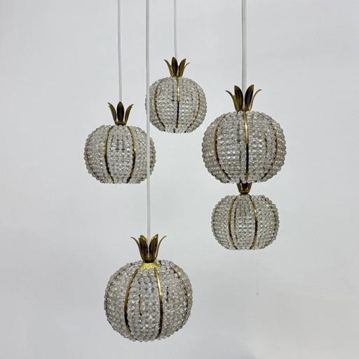 Zeldzame ananas design cascade Hanglamp met 5 bollen van Emil Stejnar, jaren 50