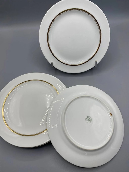 6 piatti da dessert in porcellana di Limoges, A. Vignaud, bordo dorato, 20 cm – decoratieve objecten, Porcelain