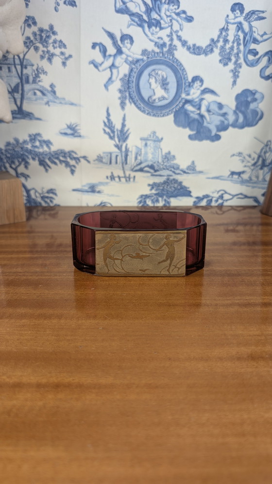 Image 1 of Moser Karlsbad Art Deco Enamelled Crystal Amethyst and Gold Mini Planter