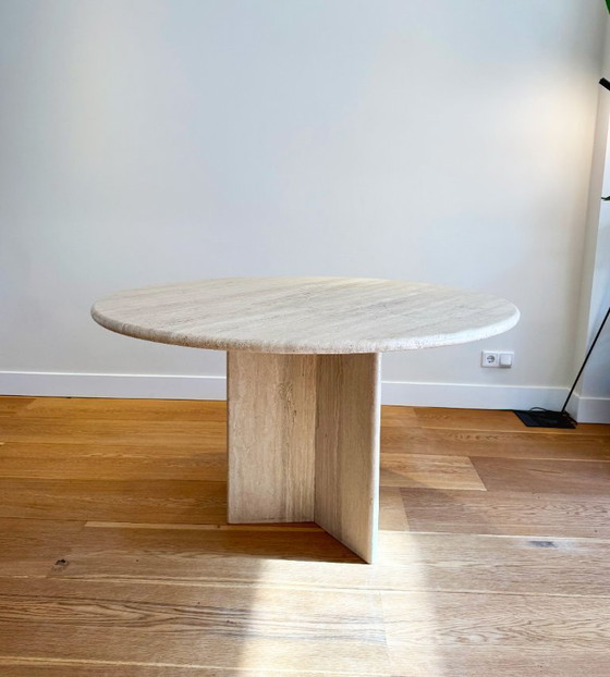 Image 1 of Vintage Italian Solid Travertine Round Dining Table Ø120