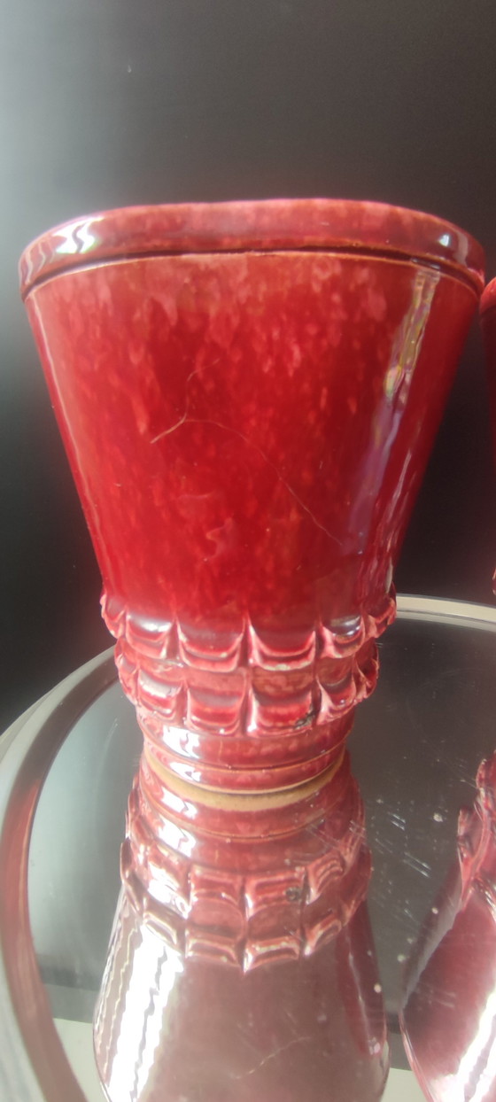 Paire de vases Art Déco en céramique rouge sang de bœuf asymétrique – Objets déco, Ceramic (photo 11 of 13)