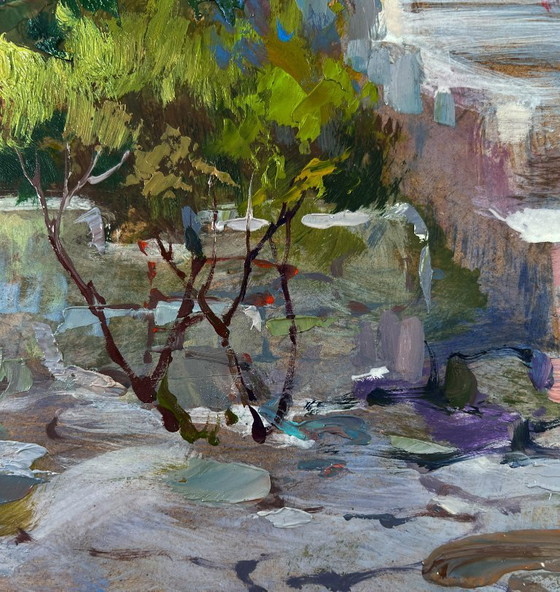 Image 1 of Original Oil Painting Summer Houses Landscape A walk through the city streets