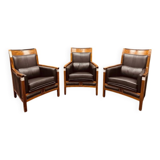 Fauteuil Art Déco Classique Noir Haut, Cuir, Art Deco (photo 19 sur 20)