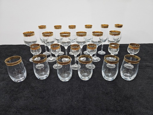 Vintage Gold Crystal Glasses, Set of 24