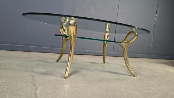 Image 1 of Table basse en laiton et verre, années 1970