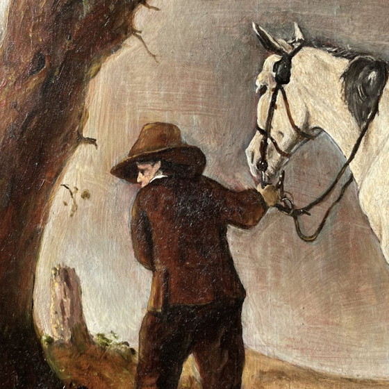 Image 1 of Reproduction par George Boellaard du tableau à l'huile « Cheval gris » de Wouwermans