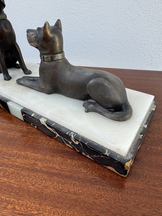 Image 1 of Statua di cane Art Déco in marmo e lega di zinco
