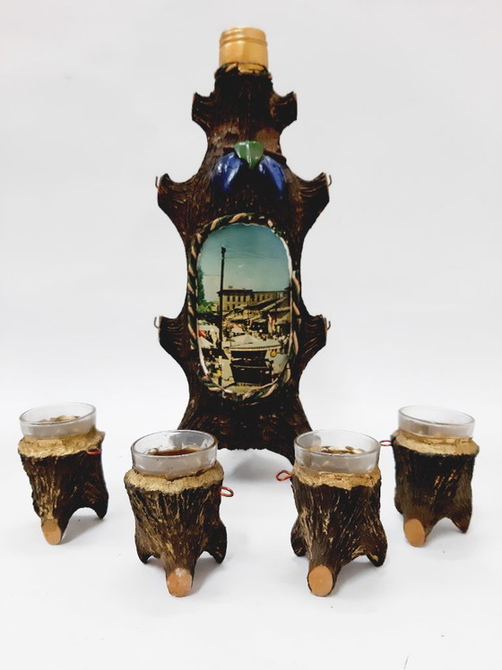 Image 1 of Set di brandy vintage con bottiglia e 4 tazze