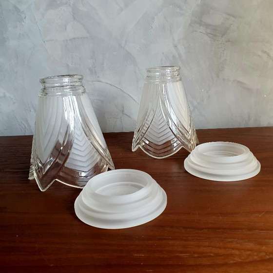 Image 1 of Art Deco Theelichten Vintage Frosted Glas 2 Stuks
