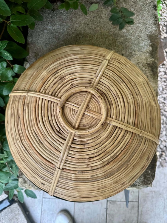 Large rattan brass basket Gabriella Crespi 60s, Decorative Objects, Multi Color (photo 7 of 8)