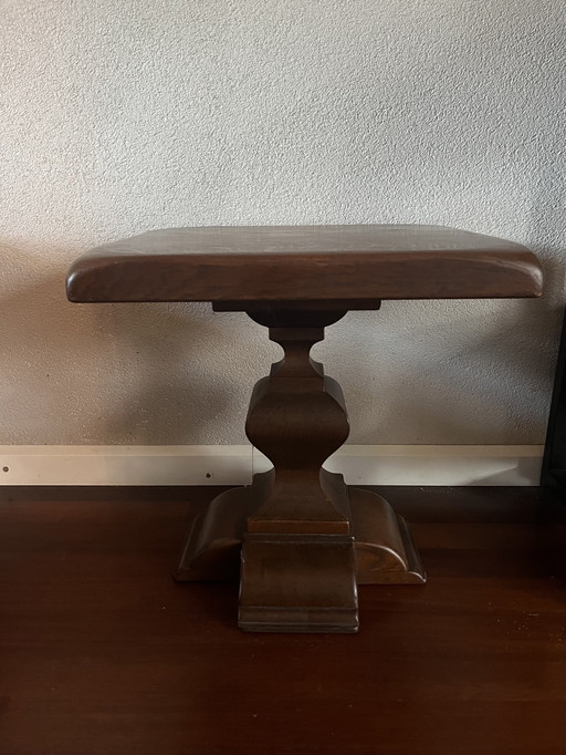Heavy vintage solid oak brutalist side table