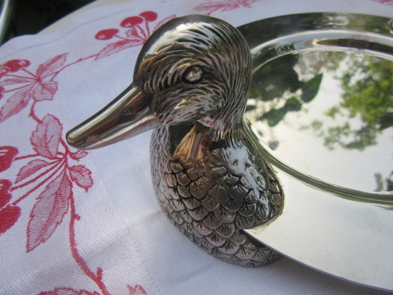 Image 1 of Verzilverd dienblad met eendenkop en -staart, vergelijkbaar met SILEA, vintage