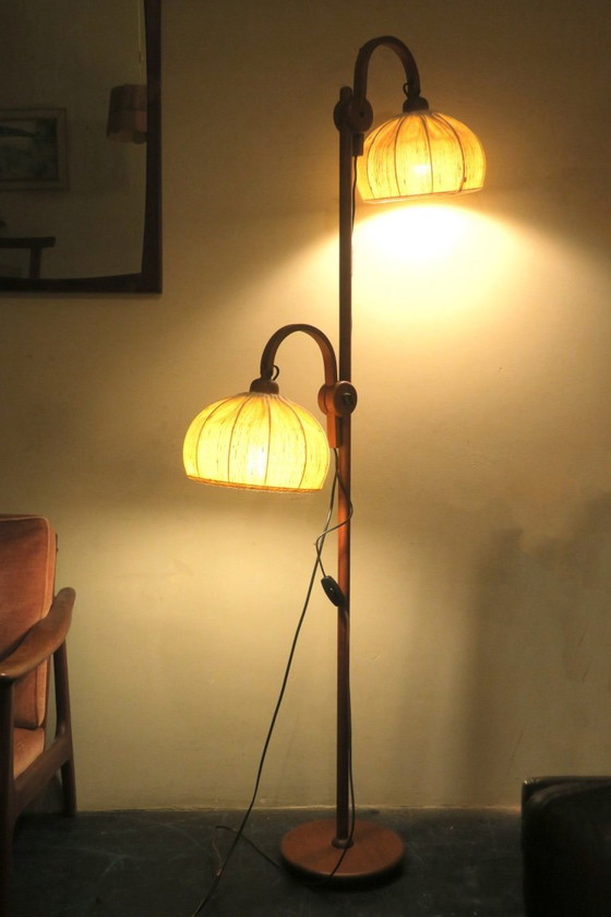 Image 1 of Lámpara de pie doble multiajustable de teca Domus, Dinamarca Años 70