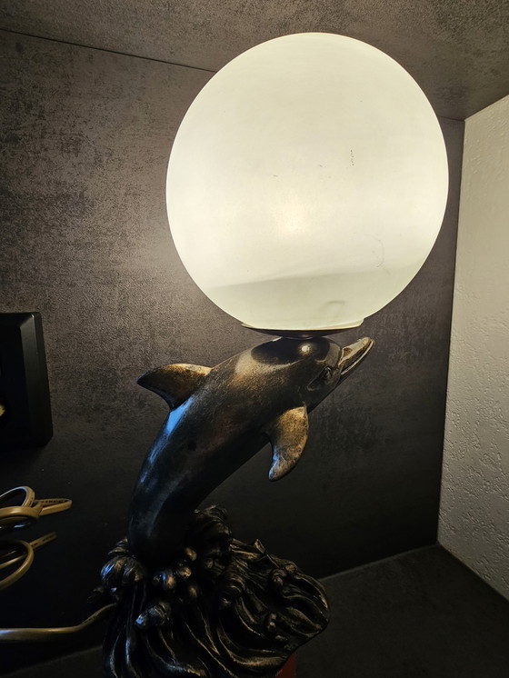 Image 1 of Art Deco dolphin lamp with glass shade