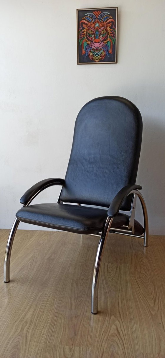 Image 1 of Fauteuil en cuir chromé, chaise longue des années 1970.