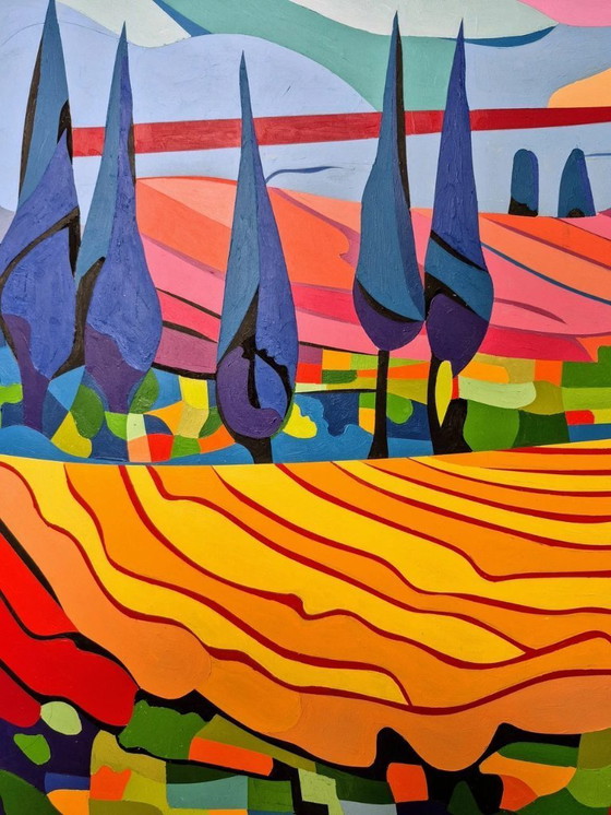 Image 1 of Dreamworld - Paesaggio colorato dipinto da Franklin van Dam (acrilico su MDF)