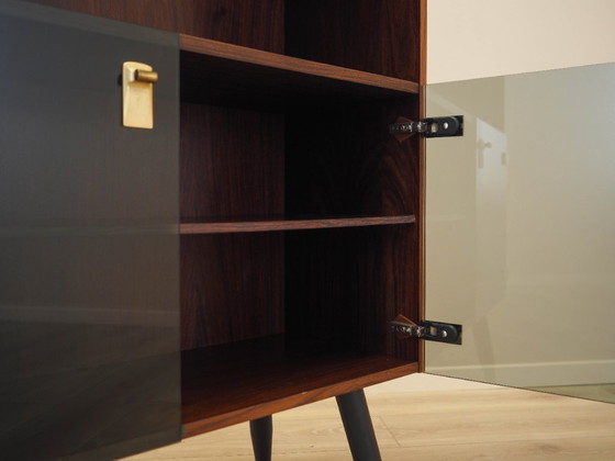 Danish Display Cabinet in Contrasting Veneer with Glass Doors and Black Tapered Legs, 1970s – Bookcases (photo 11 of 12)