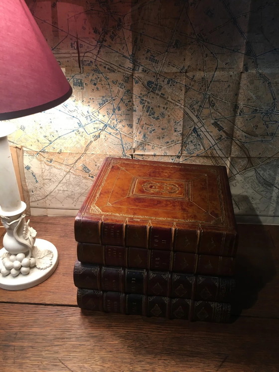 Stacked book ice bucket made of wood and leather – Bowls, Vintage (photo 12 of 13)