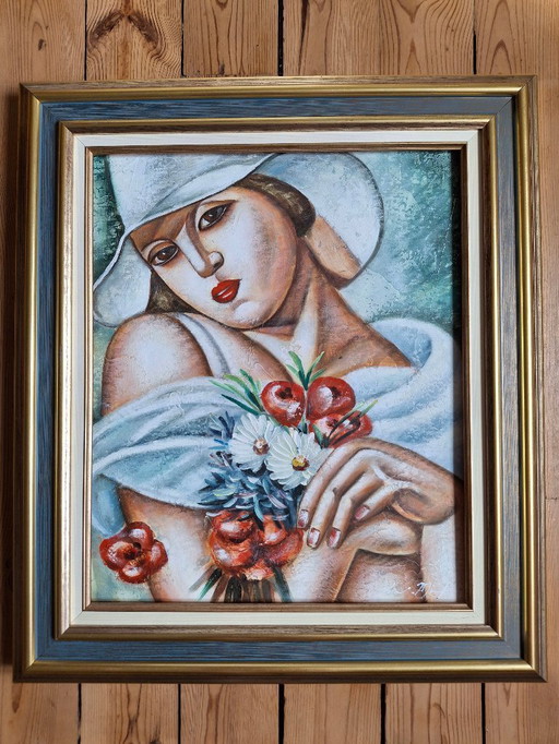 Oil on canvas signed and framed after Tamara de Lempicka 'In midsummer 1928' Art Deco