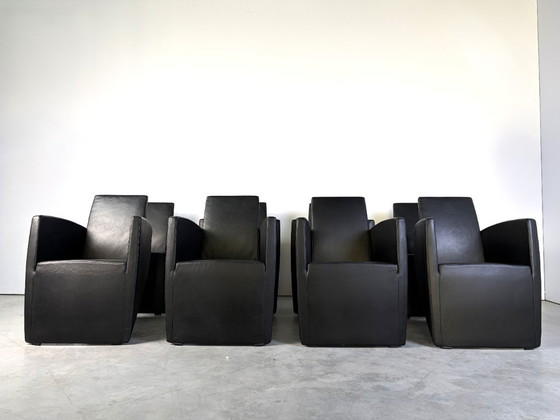 J. Lang Armchairs by Philippe Starck for Driade, 1980s, Set of 8, Leather, Plastic, Black (photo 3 of 16)