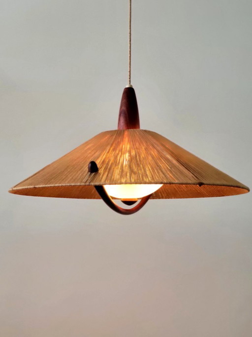 Vintage Sisal hanglamp van Temde Leuchten, 1965