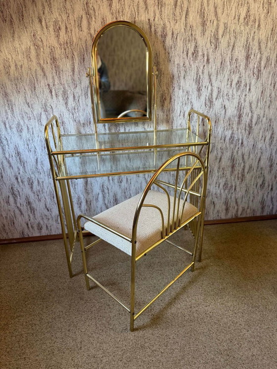 Vintage Dressing Table and Stool in Brass, 1950s, Set of 2 (photo 3 of 5)