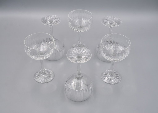 6 champagnecoupes van kristal in vintage-stijl, jaren 60-stijl
