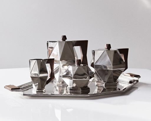 5-piece Art Deco coffee and tea service set, silver-plated, VULCAIN Extra Blanc