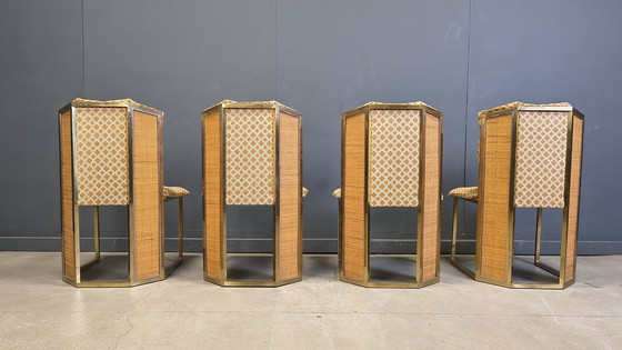 Image 1 of Romeo Rega Nr. 6 Stühle aus Messing und Korbgeflecht für Mario Sabot, 1970er Jahre – 4er-Set