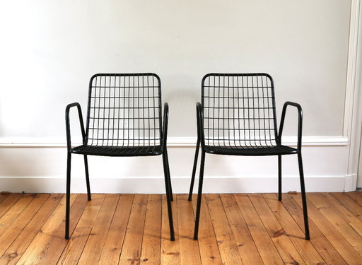 Een paar vintage metalen tuinstoelen, model EMU Rio.