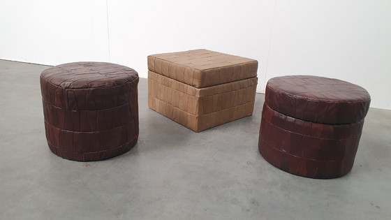 Image 1 of Vintage patchwork footstool poufs 70s