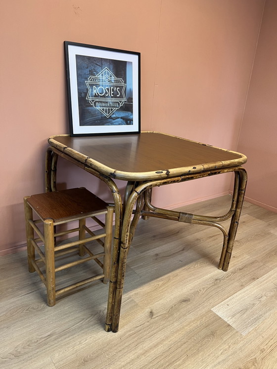 Image 1 of Vintage bamboo table / dining table – 70s boho design