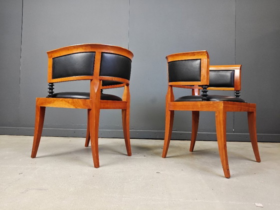 Image 1 of Ensemble de 2 fauteuils en merisier par Leon Krier Modèle Sella Media par Giorgetti, 1991s