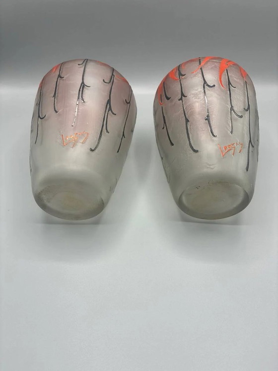 Pair of Legras Vases – Red Floral Enameled Glass – Art Deco – Glass & Decanter (photo 4 of 5)