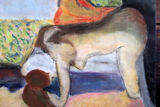 Image 1 of Paire de dessins figuratifs vintage au fusain et au pastel des années 1970, études de nus – 2C50